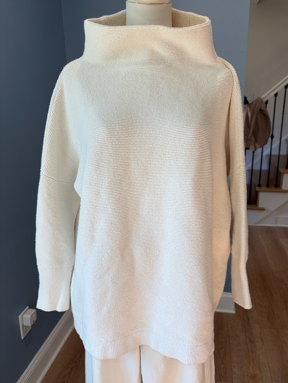 Free People Cream Oversized Funnel Neck Tunic Sweater Small Cozy Knit